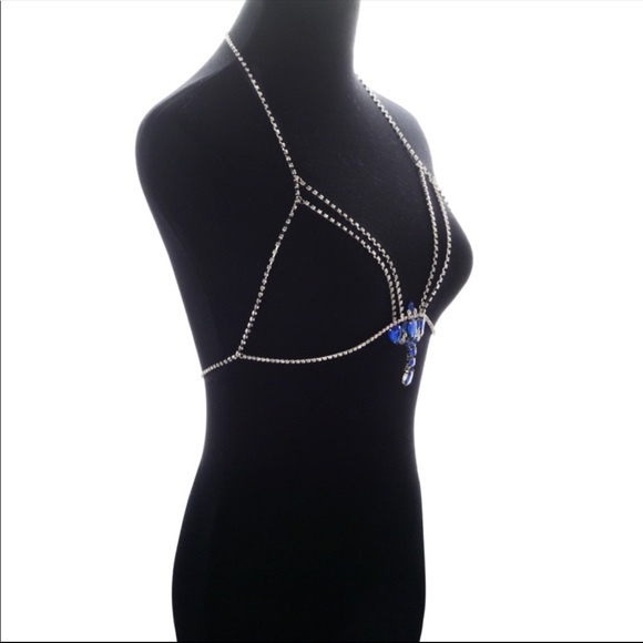 Sexy crystal body jewelry chain cage bra harness - Picture 2 of 7